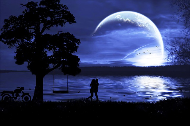 Image of couple and moon; জলছবি